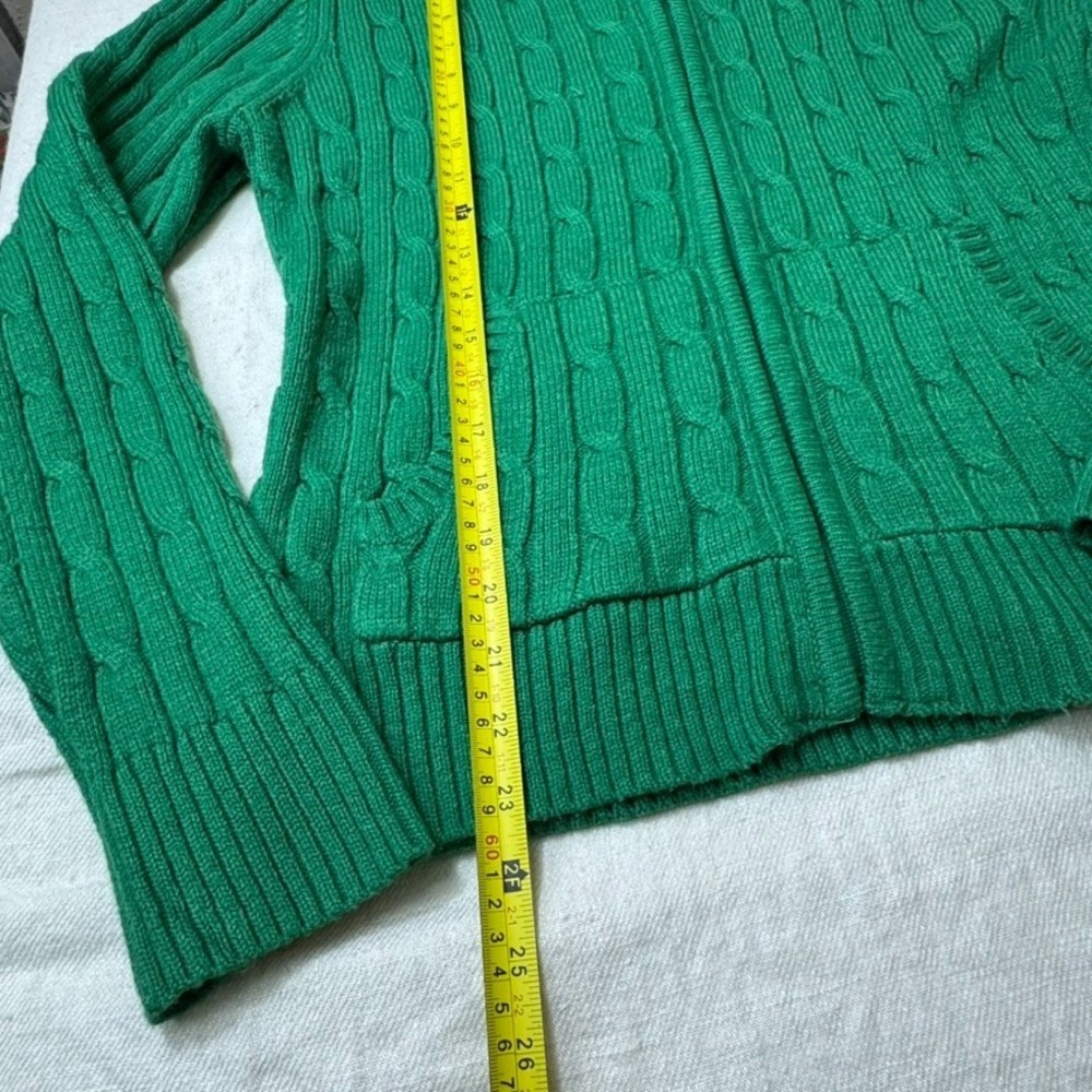 St. John's Bay Cable Knit Hooded Cardigan Sweater Women L Green Preppy Old Money - Picture 9 of 12